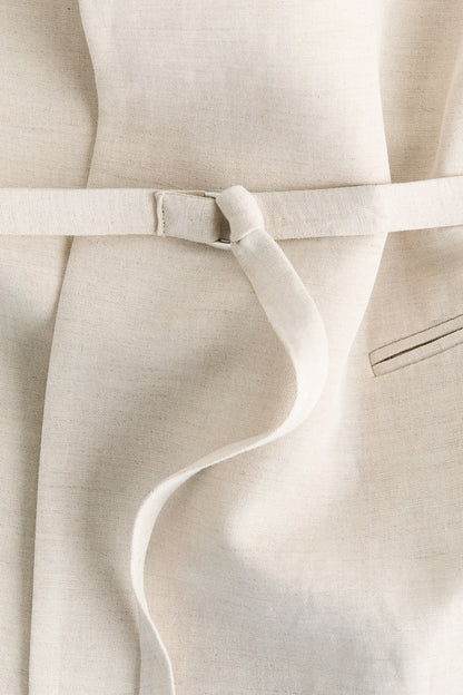 Belted linen-blend blazer