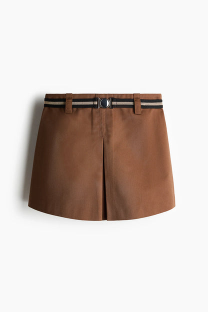Belted twill skort