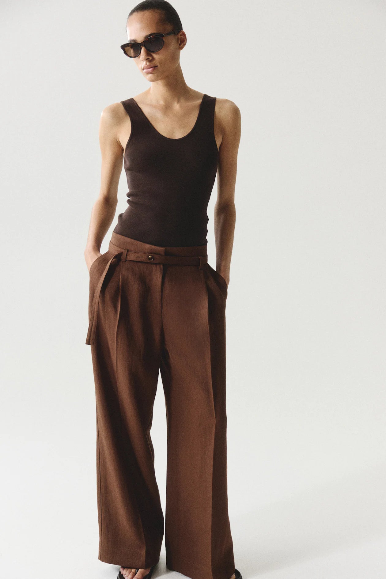 Wide belted trousers
